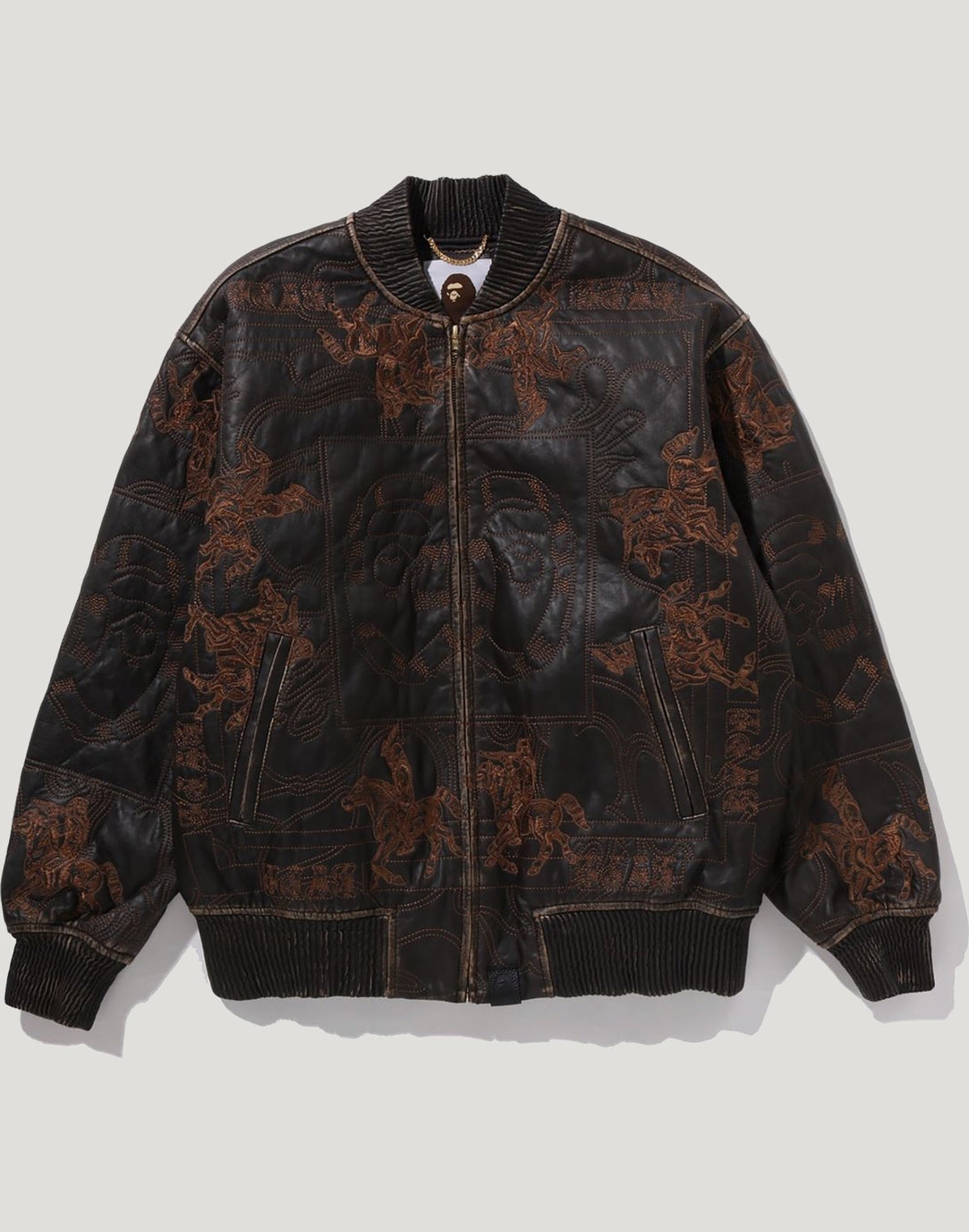 MULTI LOGO QUILTED LEATHER BOMBER JACKET MENS