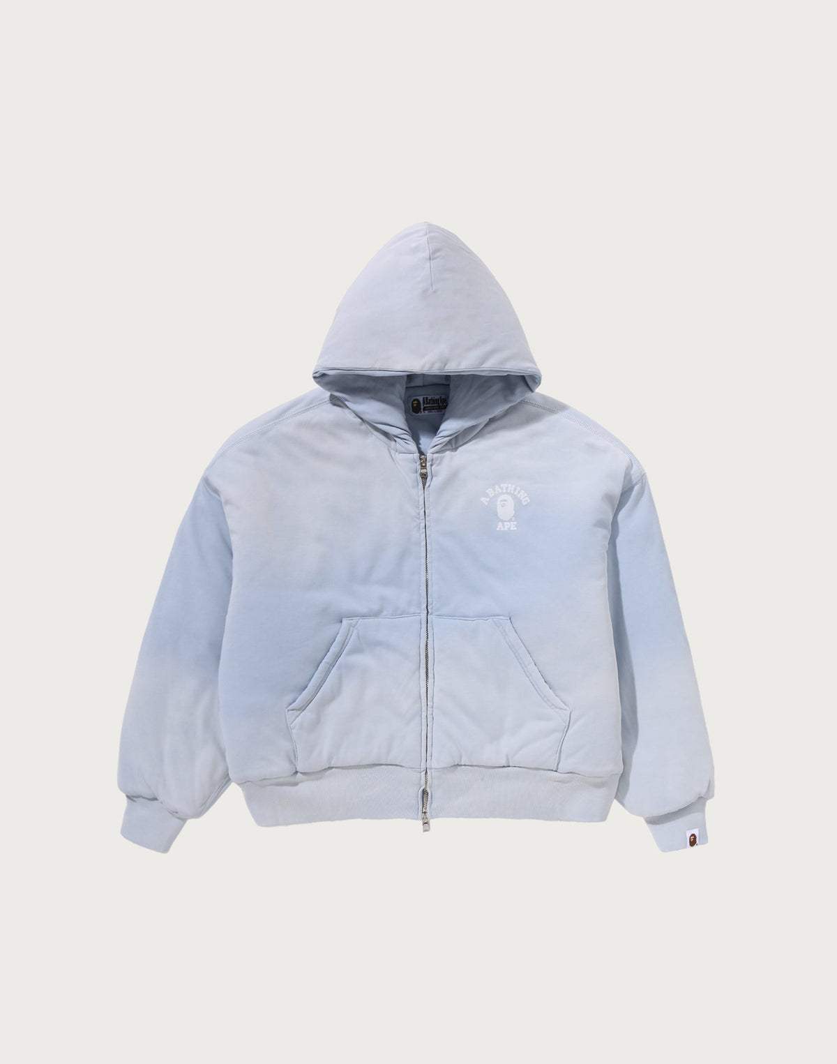 HEAVY WASHED INDIGO COLLEGE BOXY CROPPED QUILTED ZIP HOODIE LADIES