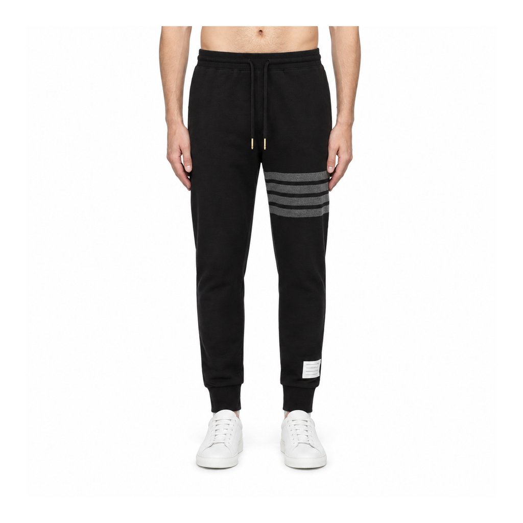 Thom Browne Style Men's Casual Sweatpants - Cotton Signature Four-Bar Detail