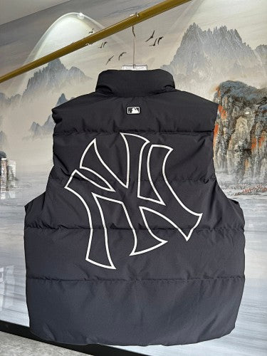 Black NY Logo Quilted Puffer Vest with Oversized Back Graphic