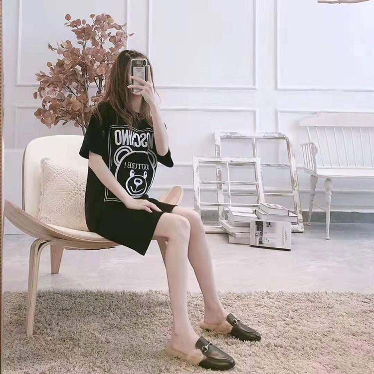 Moschino T-shirt Loose Cotton Embroidered Letter Dress
