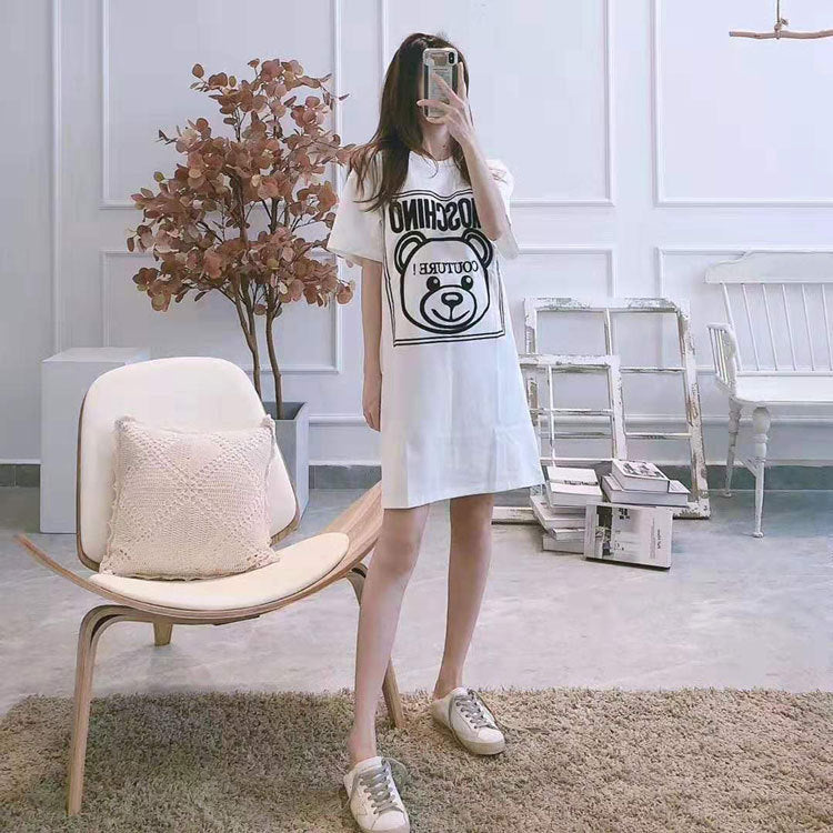 Moschino T-shirt Loose Cotton Embroidered Letter Dress