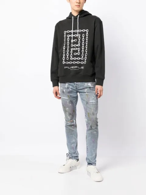 Purple Brand French chain-link print hoodie