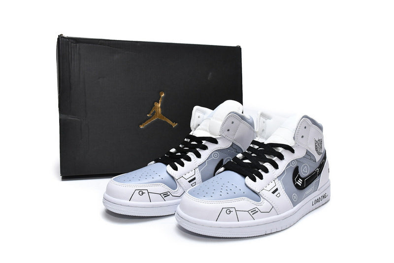 Air Jordan 1 Mid PS5 White Grey Black Reps Sneaker 554724-130