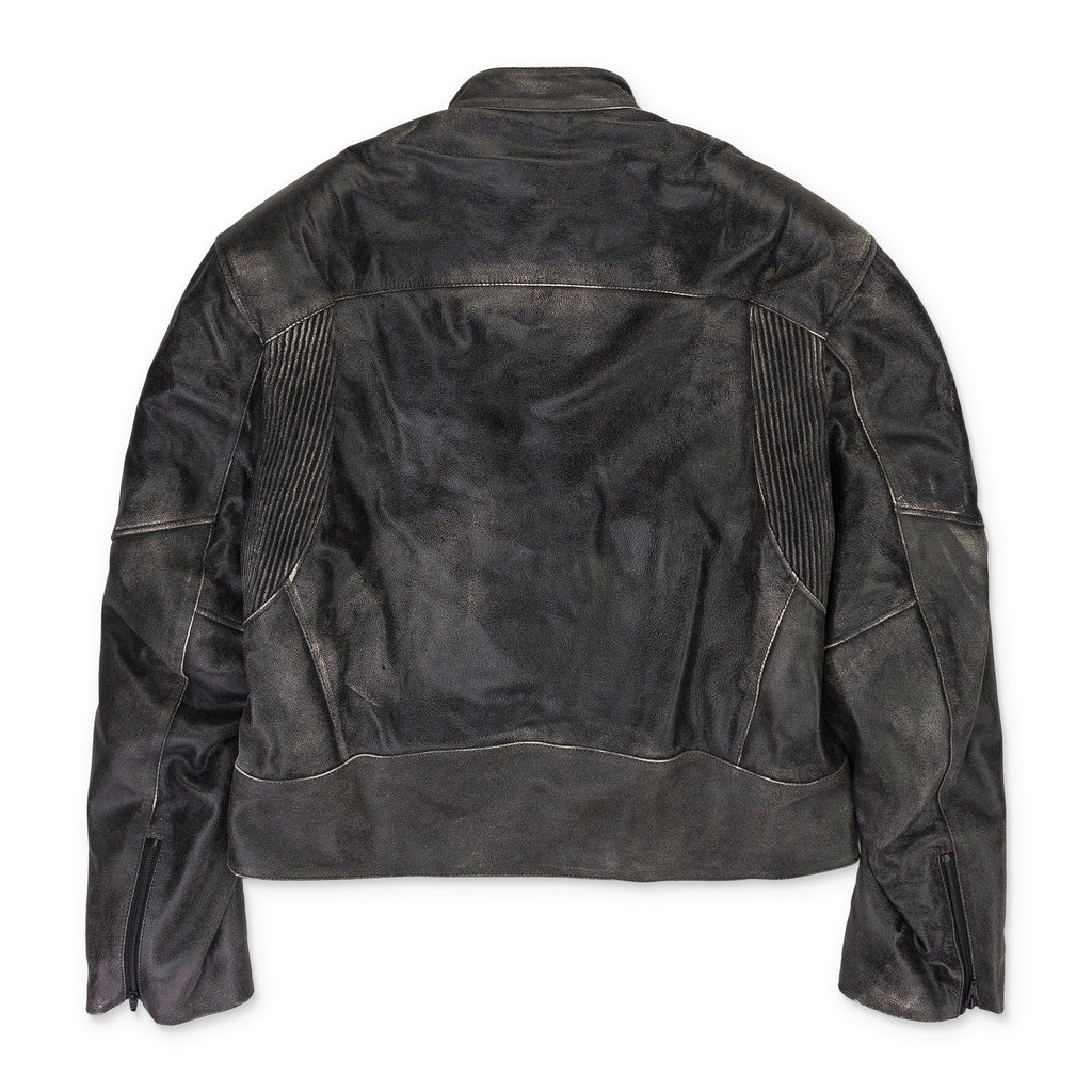 BLACK DISTRESSED BIKER LEATHER JACKET