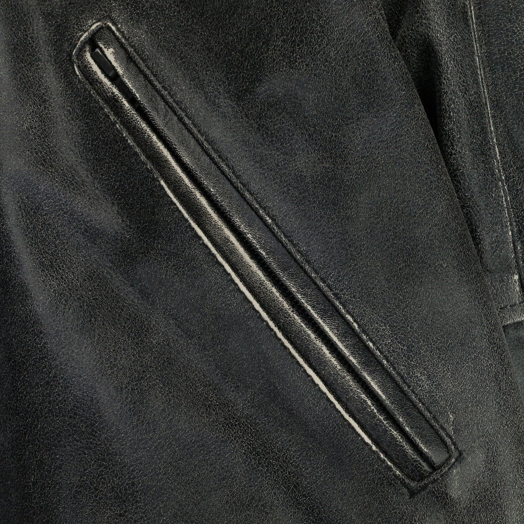 BLACK DISTRESSED BIKER LEATHER JACKET
