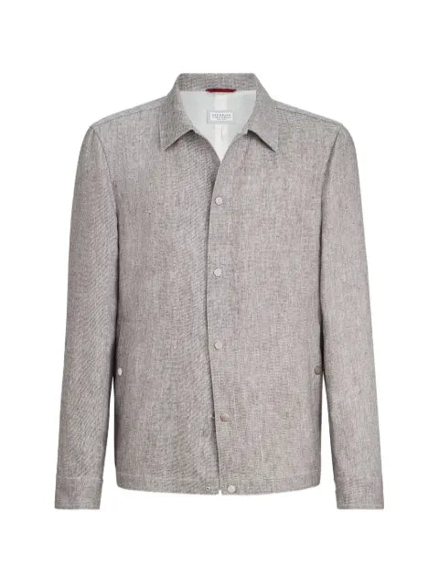 Brunello Cucinelli linen and hemp diagonal outerwear jacket