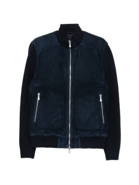 Eleventy suede-panelled ribbed-knit jacket