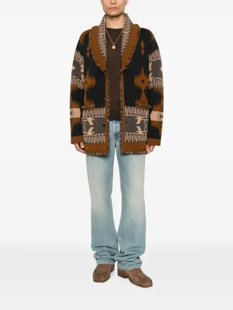 Alanui jacquard-knit fringed cardigan