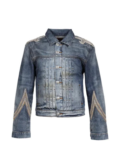 424 embroidered pleated denim jacket