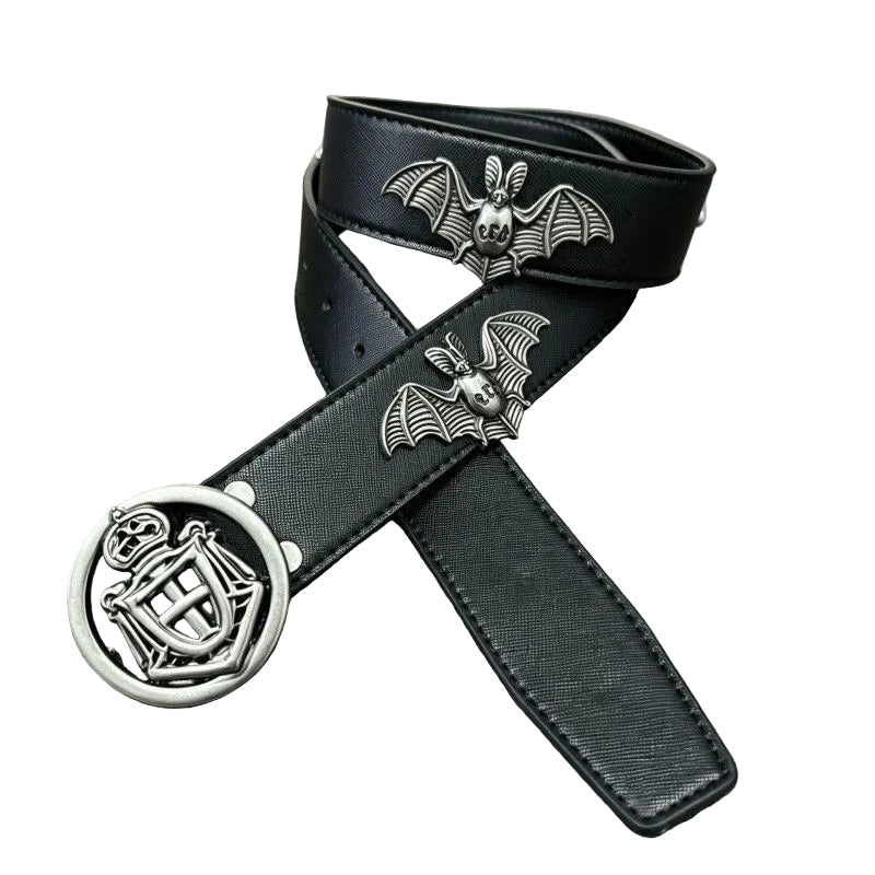 ERD Gothic Bat Crown Crest Metal Buckle Leather Belt Unisex Dark Punk