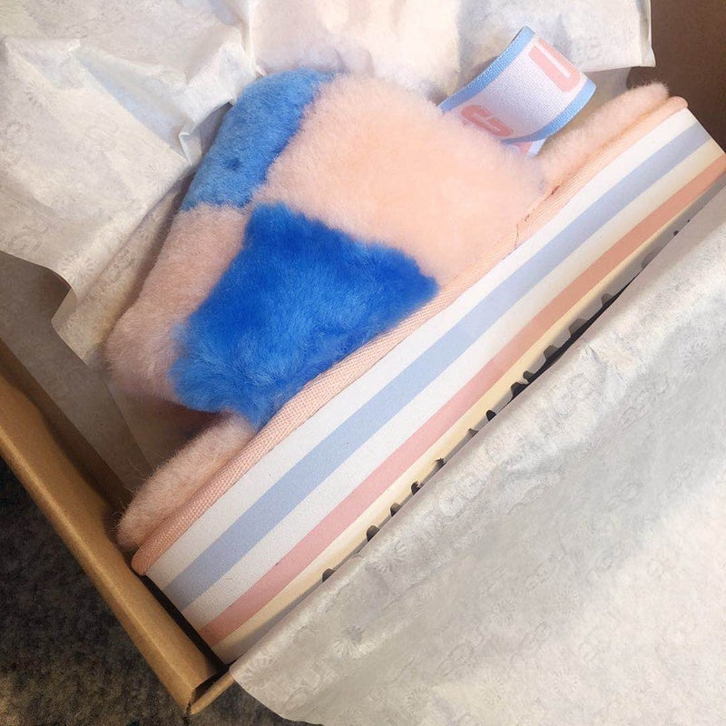 Pink Color-Block Fluffy Platform Sandals — New Arrival | In Stock
