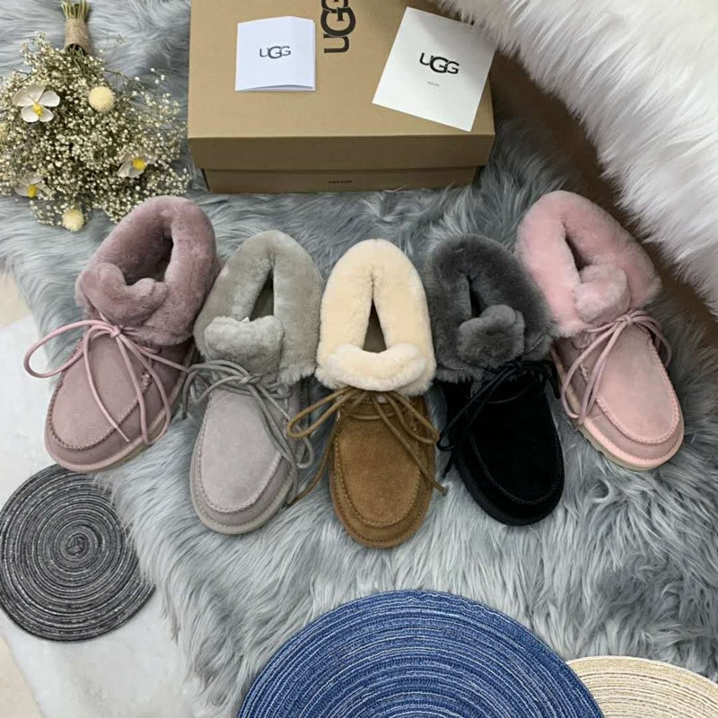 Pink Fluffy Cuff Lace-Up Ankle Boots — New Arrival | In Stock