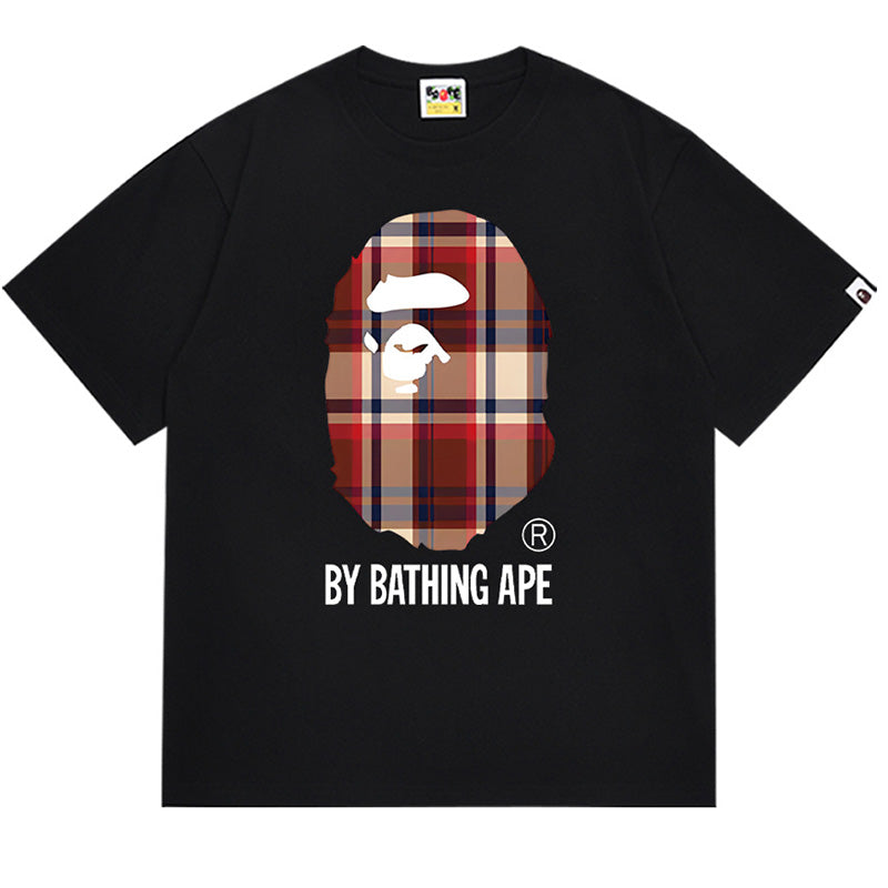 BAPE Red Check Ape Head Men's Graphic T-Shirt - White