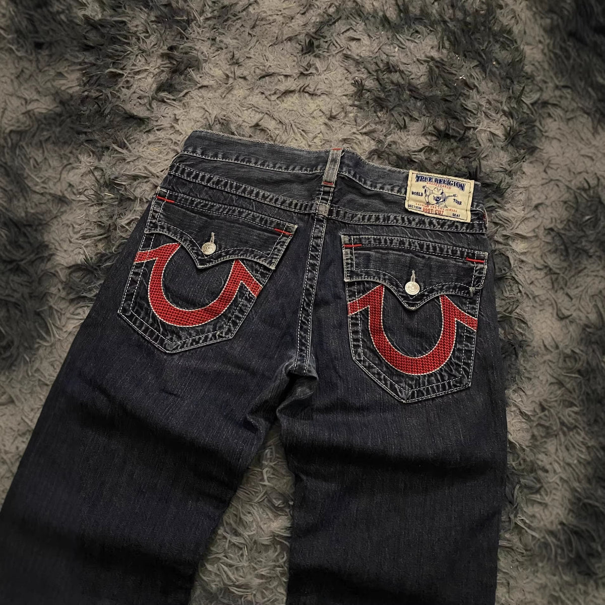 True Religion Vintage Horseshoe Embroidery Flare Denim Jeans