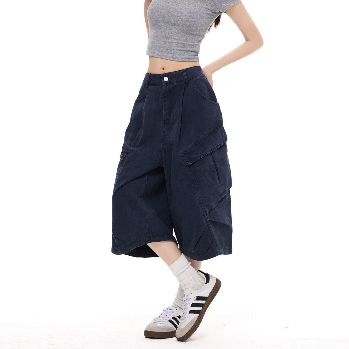 Y2K Vintage Graphic Embroidered Baggy Denim Long Shorts Streetwear