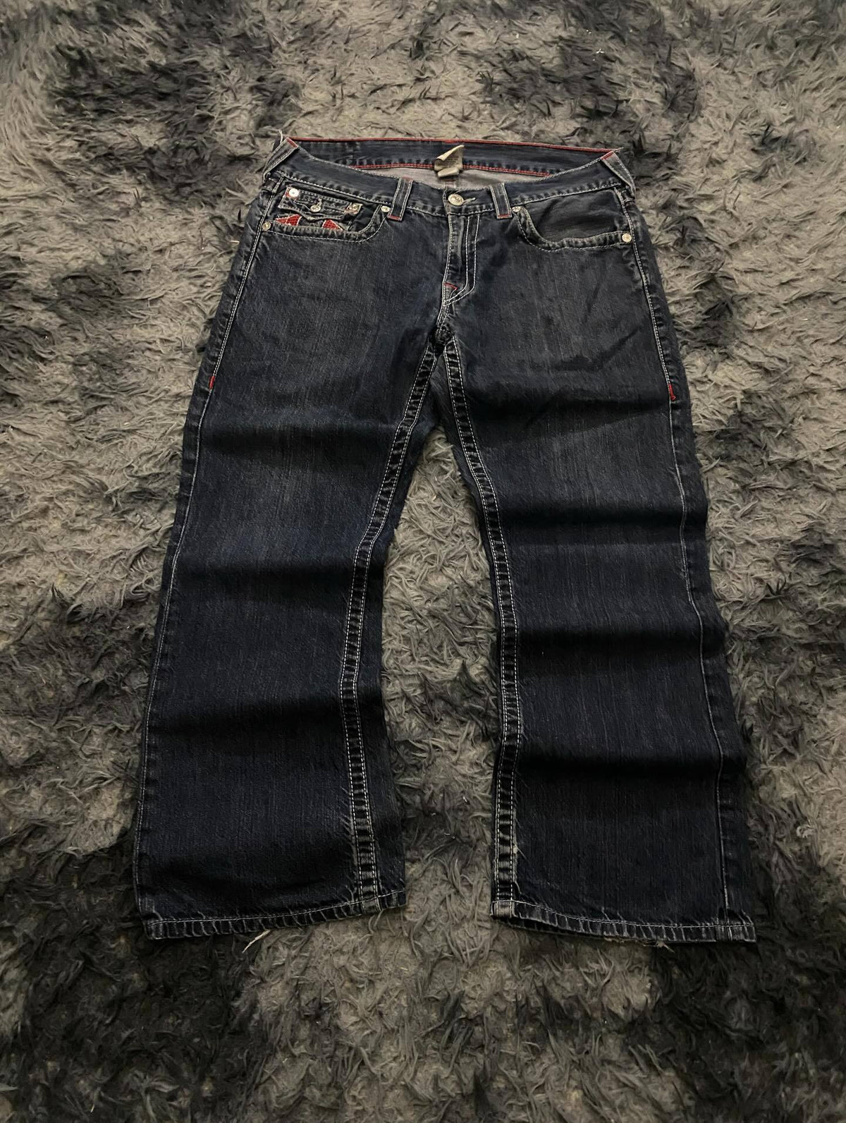True Religion Vintage Horseshoe Embroidery Flare Denim Jeans