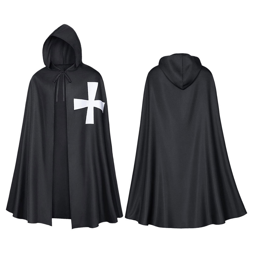 Halloween Men Medieval Templar Knight Hooded Cape Cross Print Cloak