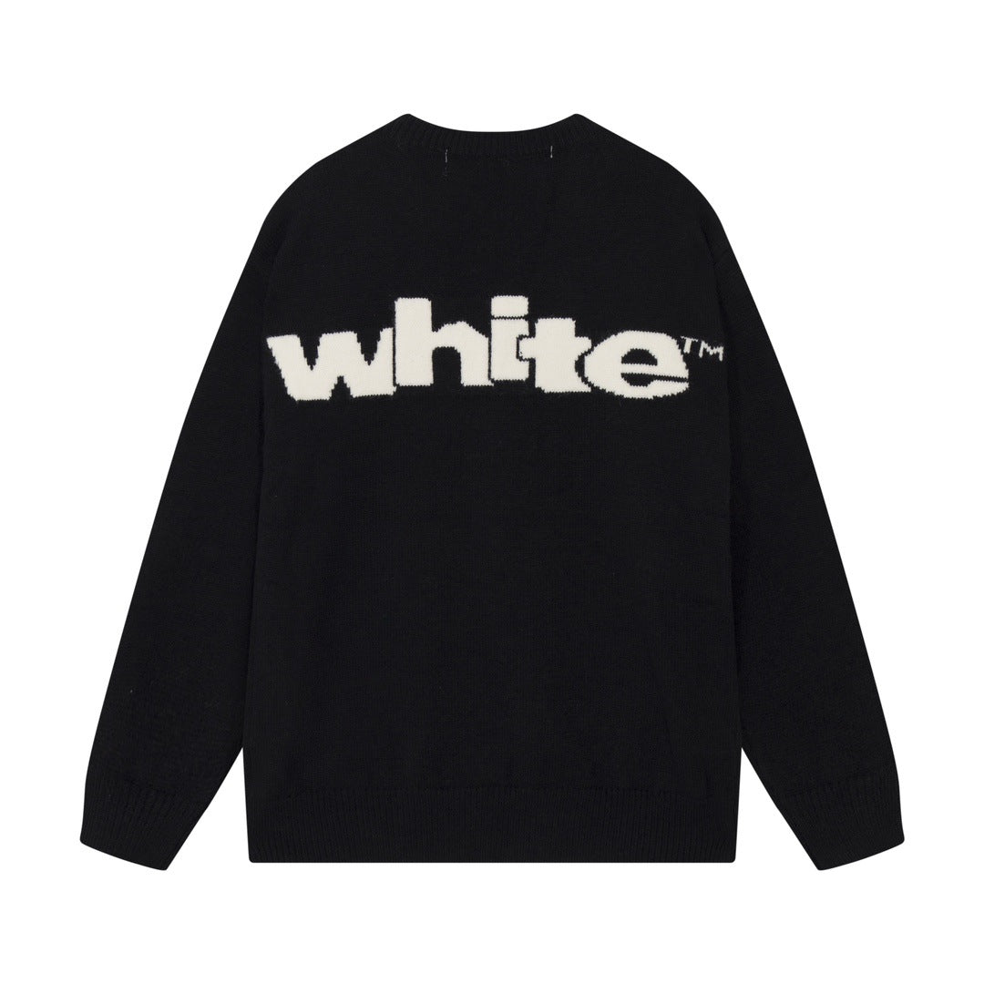 Off-White Front and Back Letter Graphic Crewneck Wool Sweater