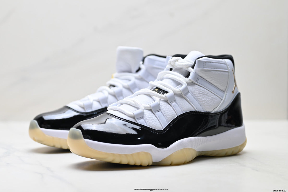 Air Jordan 11 Retro White Black Sail and Gold Unisex Sneakers Style 03