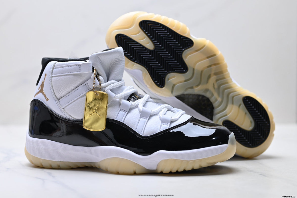 Air Jordan 11 Retro White Black Sail and Gold Unisex Sneakers Style 03