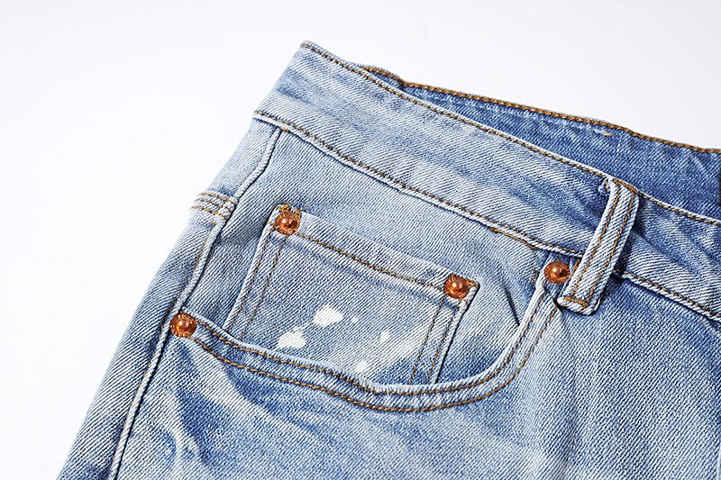 Purple Brand Light Blue Distressed Paint-Splatter Jeans