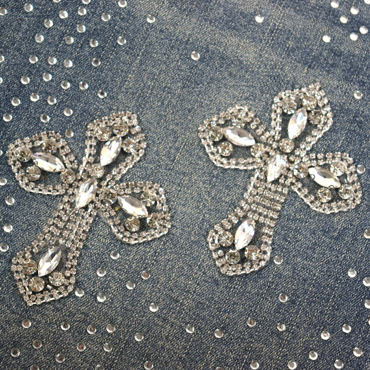 PURPLE Rhinestone Bow Cross Denim Shorts