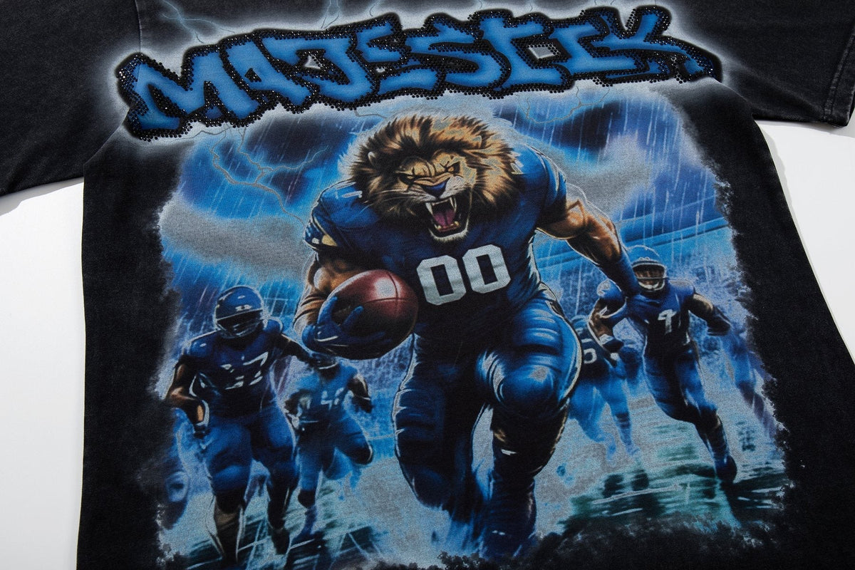 MAJESTIK Football Lion Graphic T-Shirt