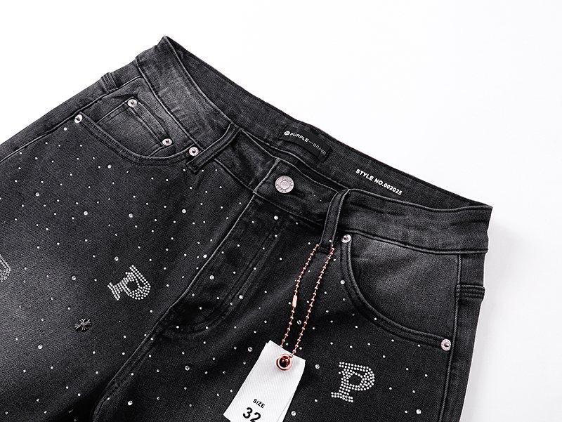 Purple Brand Rhinestone Washed Denim Shorts
