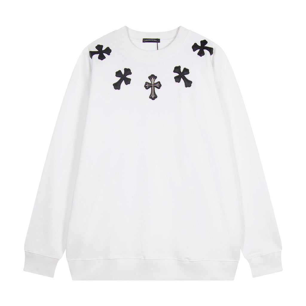 Chrome Hearts Leather Cross Metal Detail Crewneck Sweatshirt