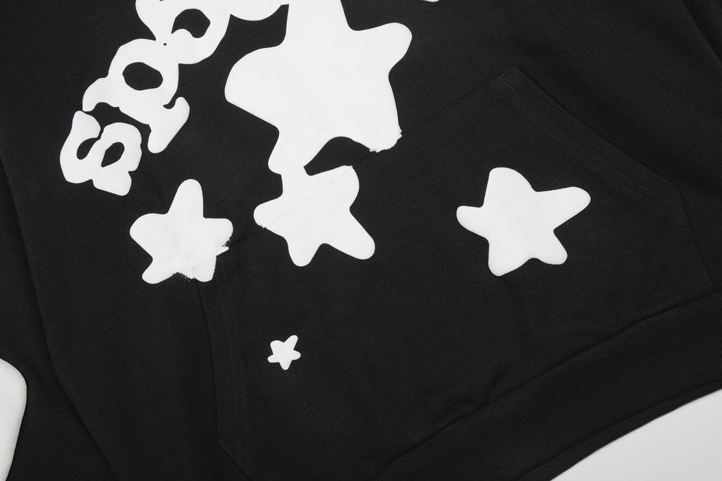 Sp5der Black White Graphic Hoodie & Jogger Matching Set