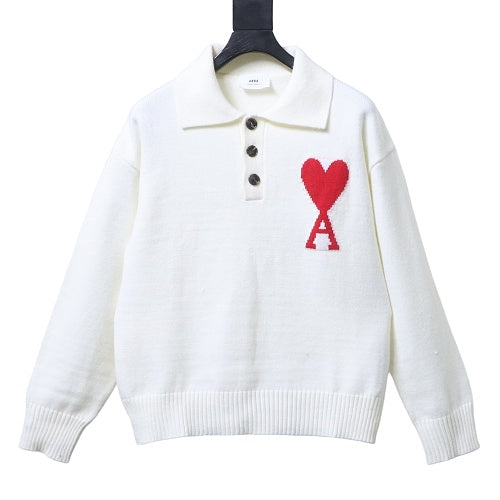 AMI Paris Ami De Coeur Polo Sweater White