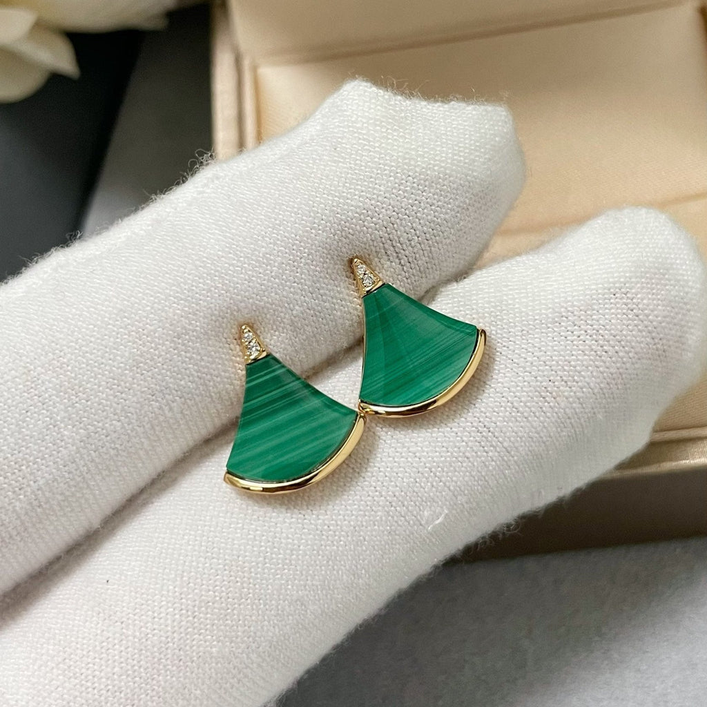 BVLGARI Fan-Shaped Malachite Stud Earrings