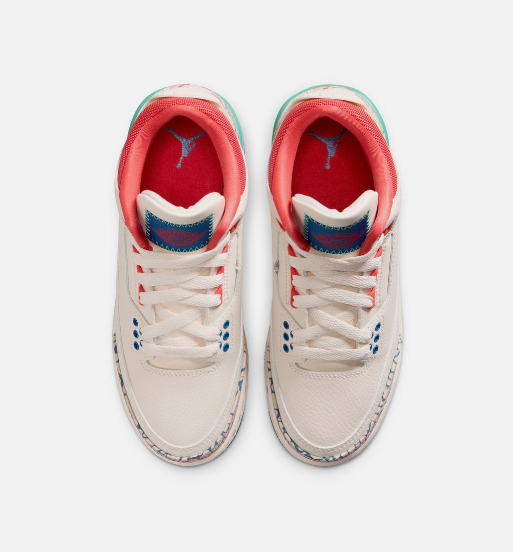 Air Jordan 3 Retro Play Your Way Big Kids' Sneakers - Chalk White / Red / True Blue / Green