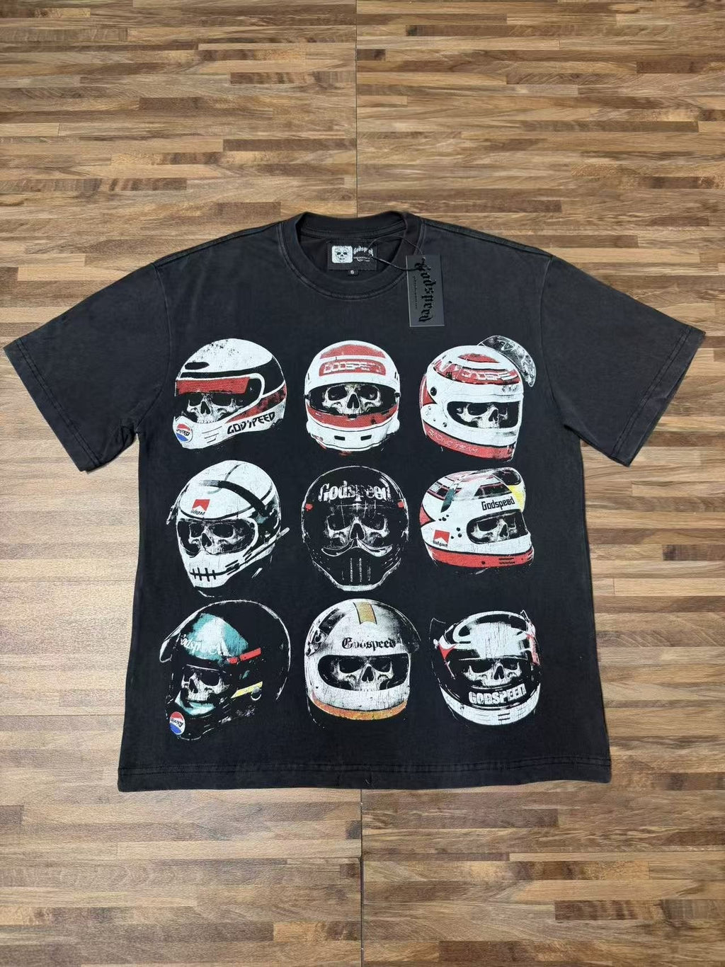 Godspeed Out of Many One Racing Helmet Graphic T-Shirt