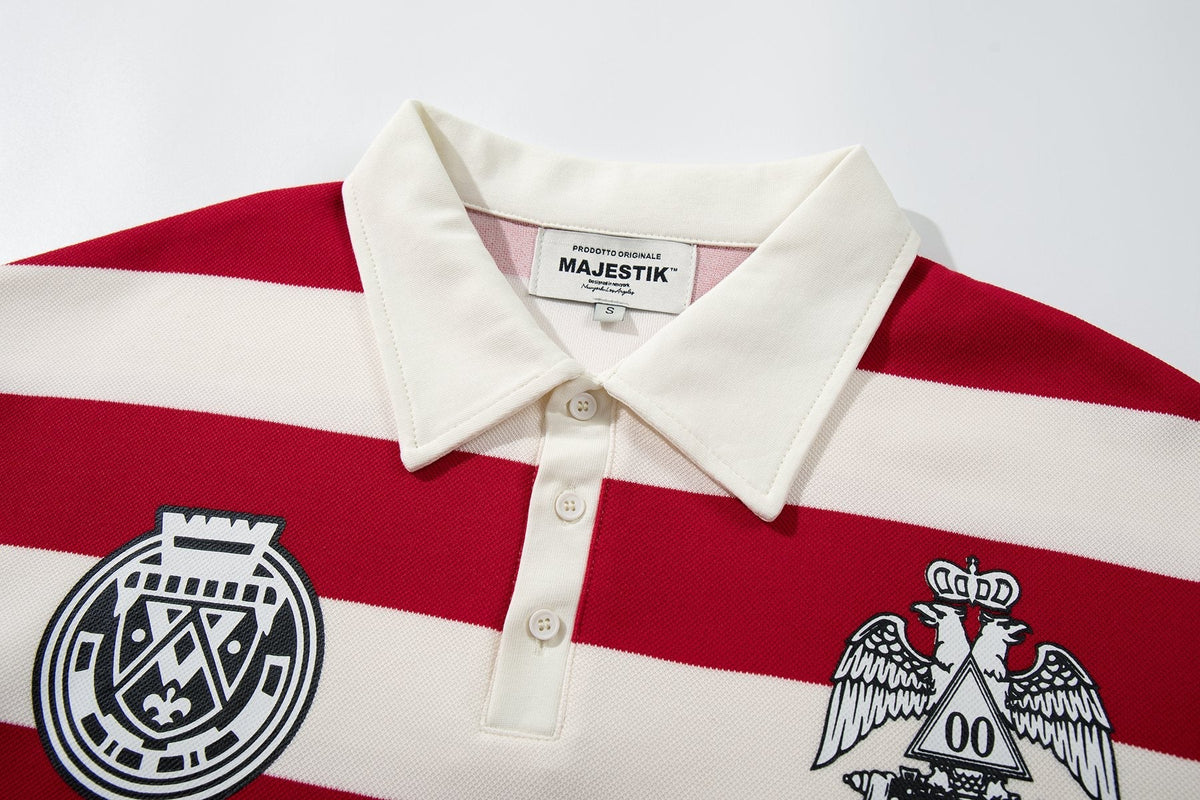MAJESTIK Striped Crest Graphic Polo Shirt
