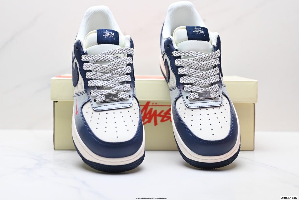 Nike Air Force 1 Low White Navy Blue Unisex Sneakers Style 10