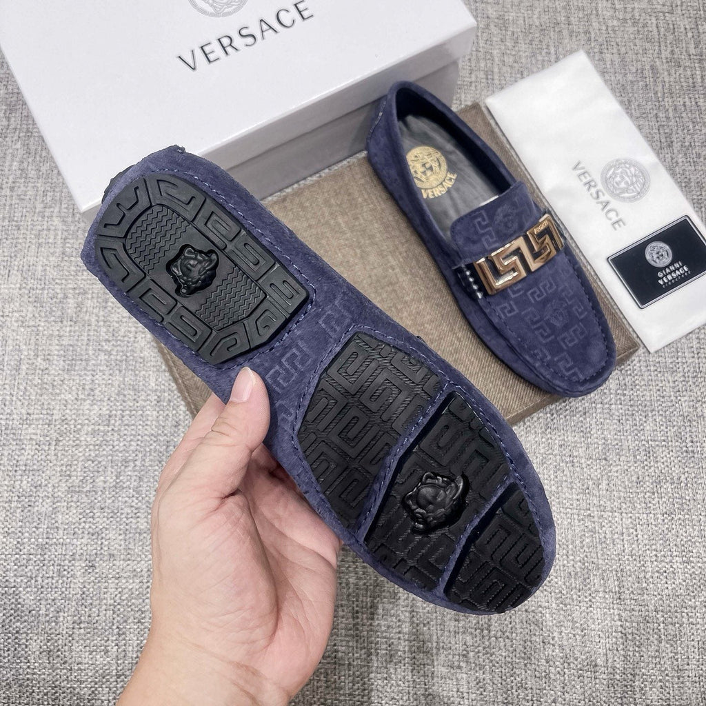 Versace Men's Navy Blue Patterned Loafers