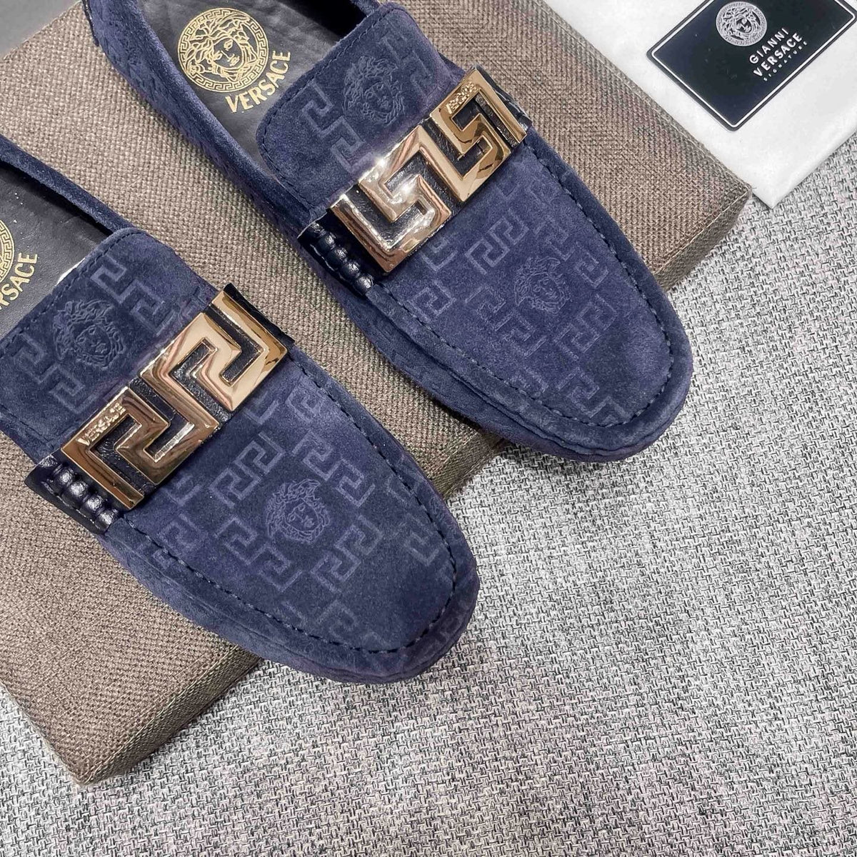Versace Men's Navy Blue Patterned Loafers