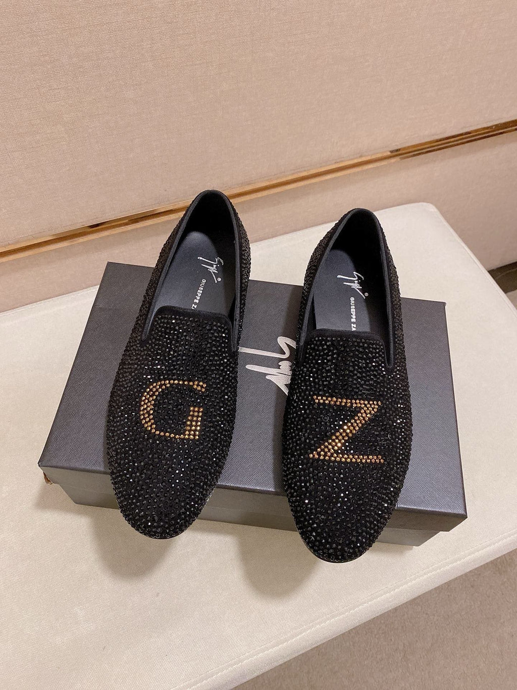 Giuseppe Zanotti Men's Black Studded Gold Accent Loafers