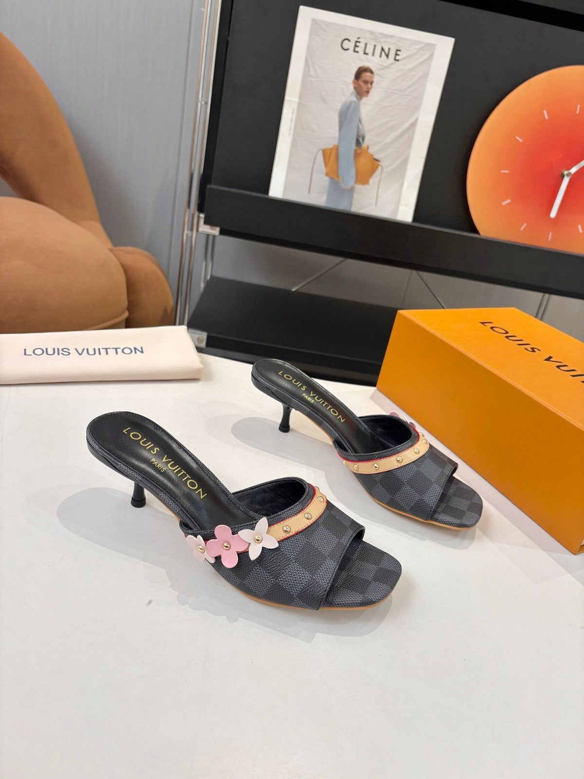 Louis Vuitton Checkered Floral Slingback Heeled Sandals