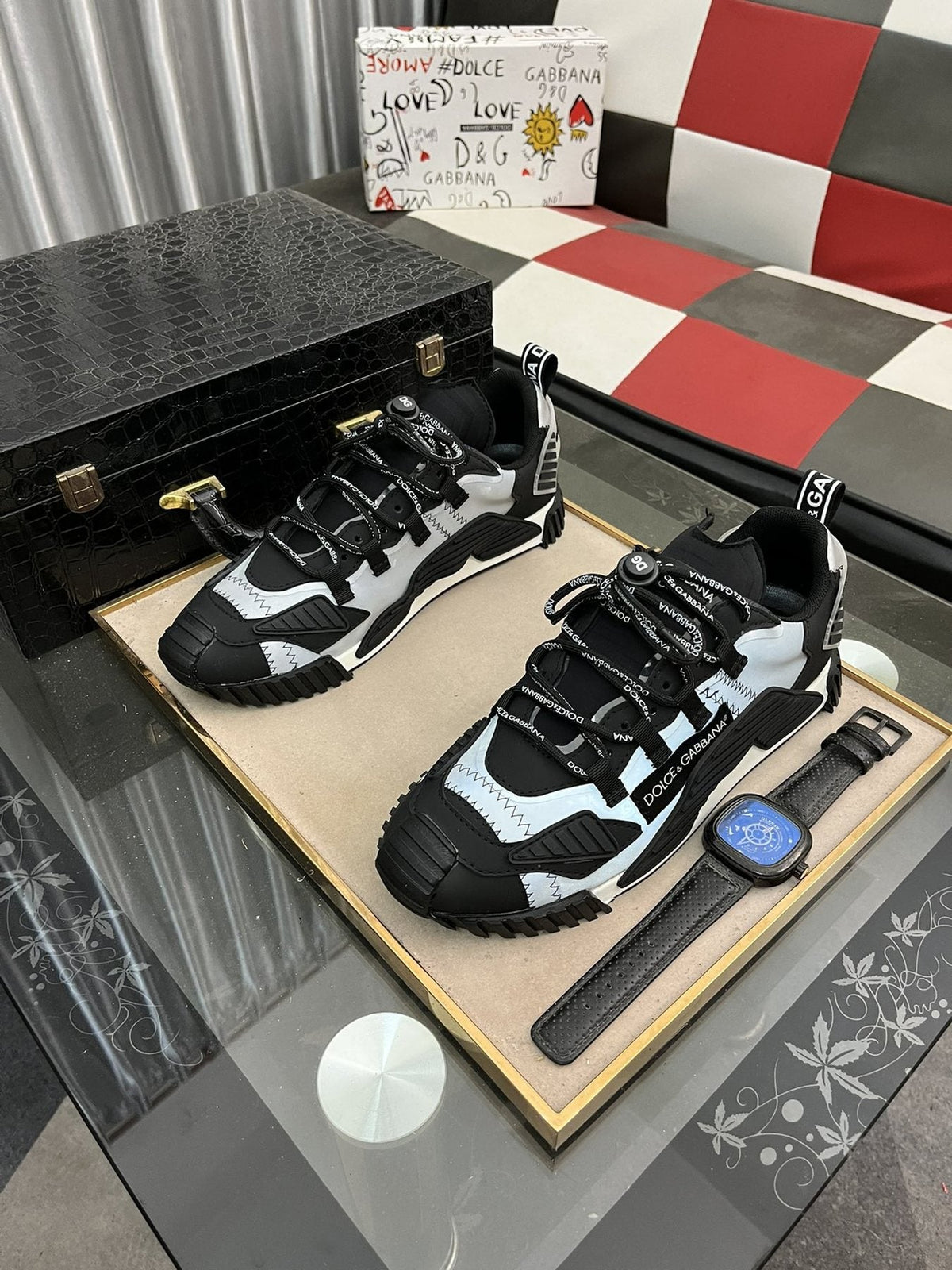 Dolce & Gabbana Black and White Layered Sneakers