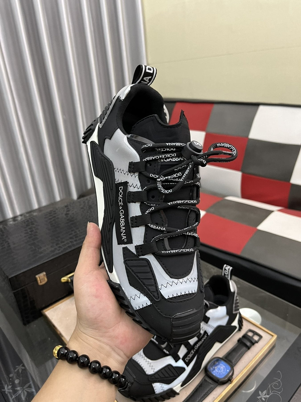 Dolce & Gabbana Black and White Layered Sneakers