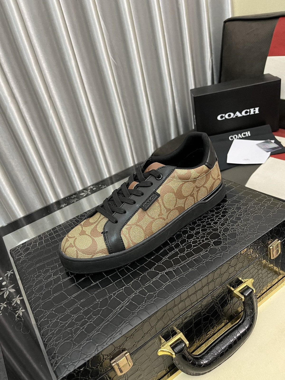 Coach Brown and Black Patterned Low-Top Sneakers