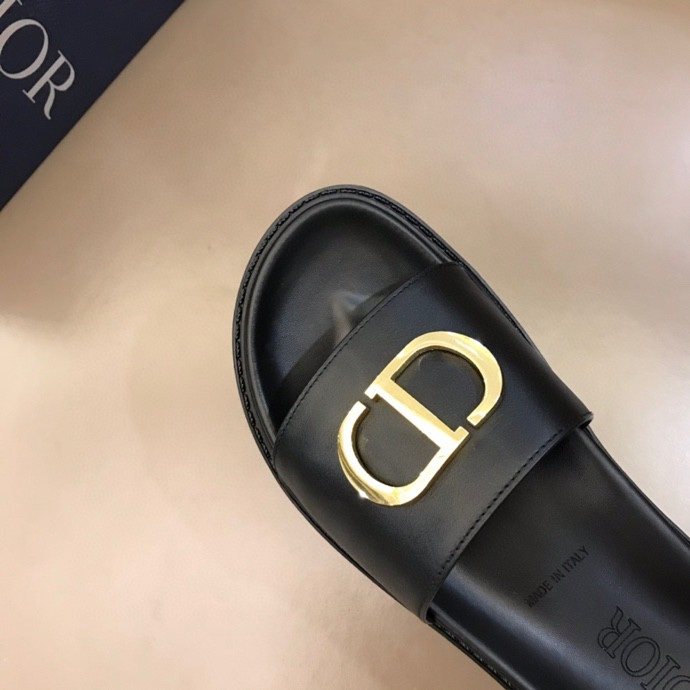 Dior Men's Black Gold-Tone CD Slide Sandals