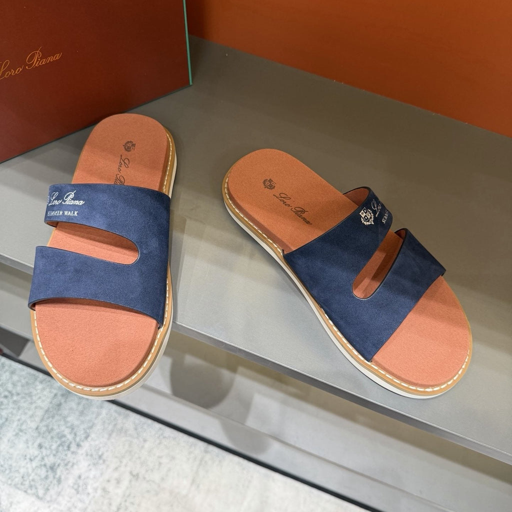 Loro Piana Navy Cutout Slide Sandals