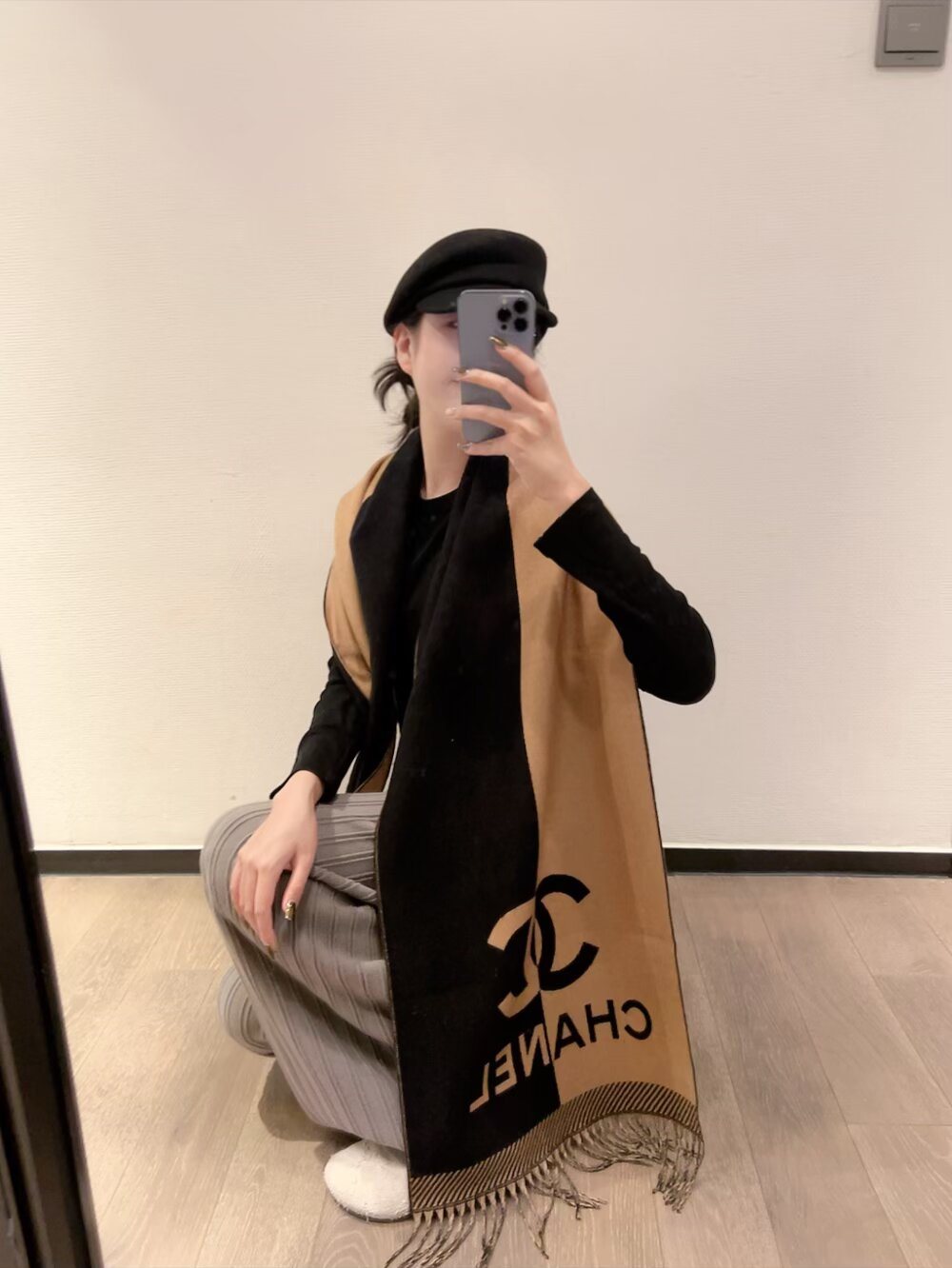 Chanel Color-Block Fringed Scarf