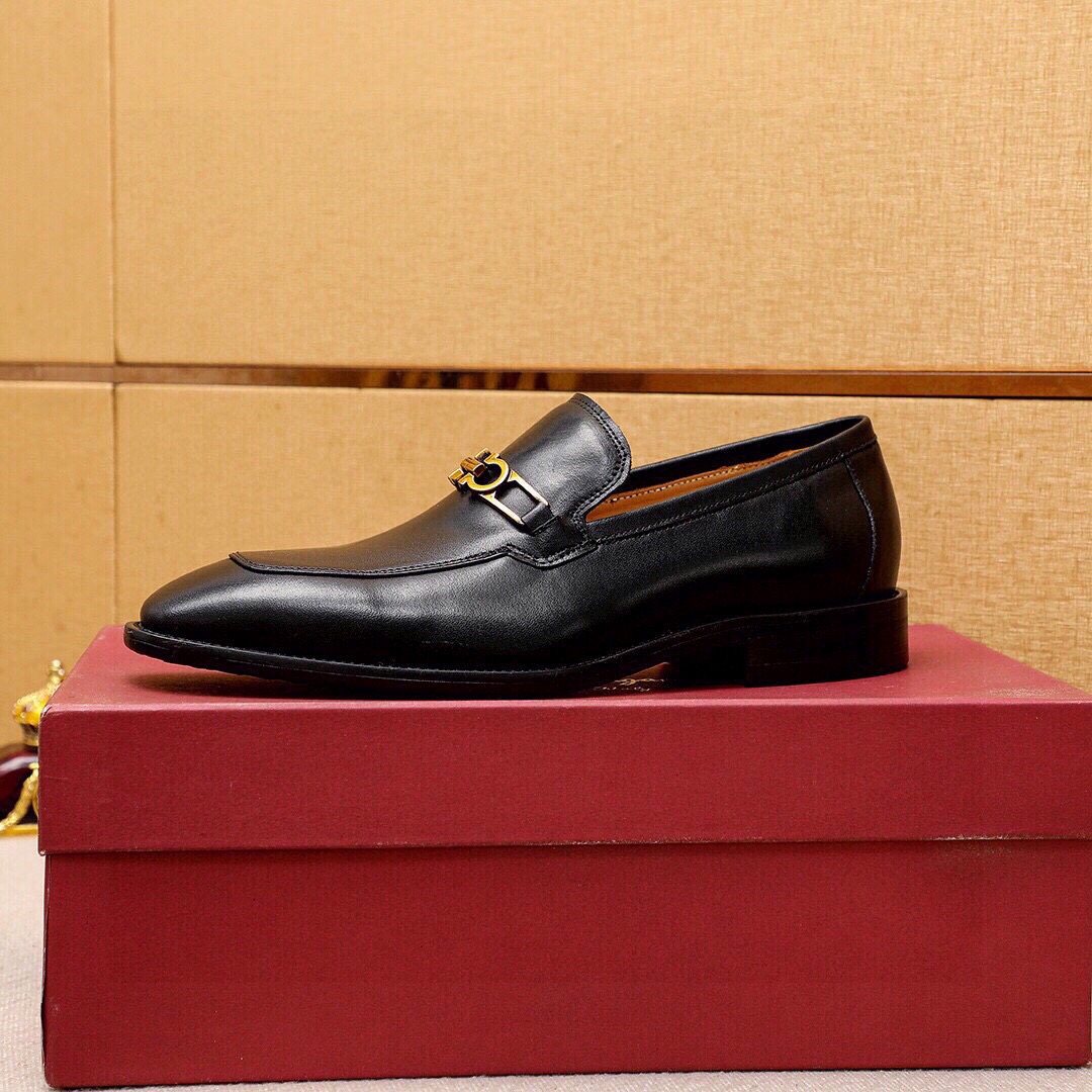 Ferragamo Black Leather Hardware Loafers - Gold-Tone Hardware