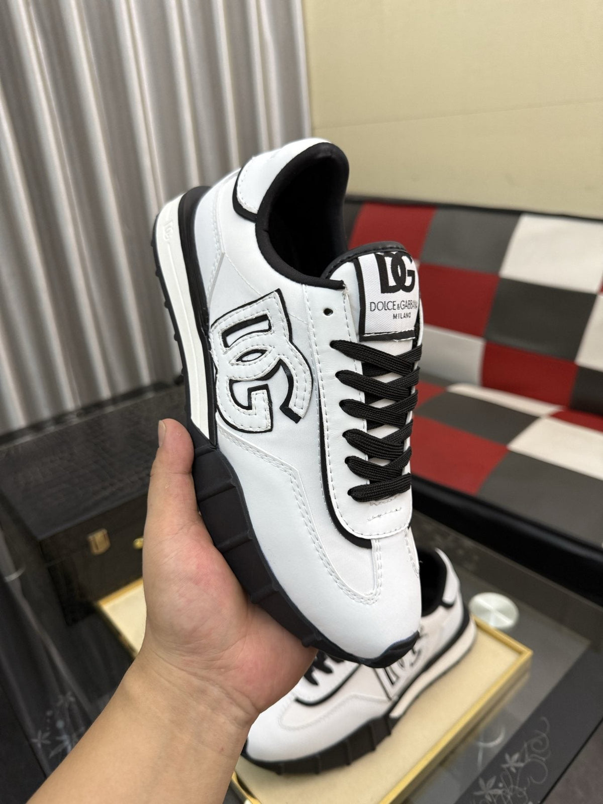Dolce & Gabbana White and Black Segmented-Sole Sneakers
