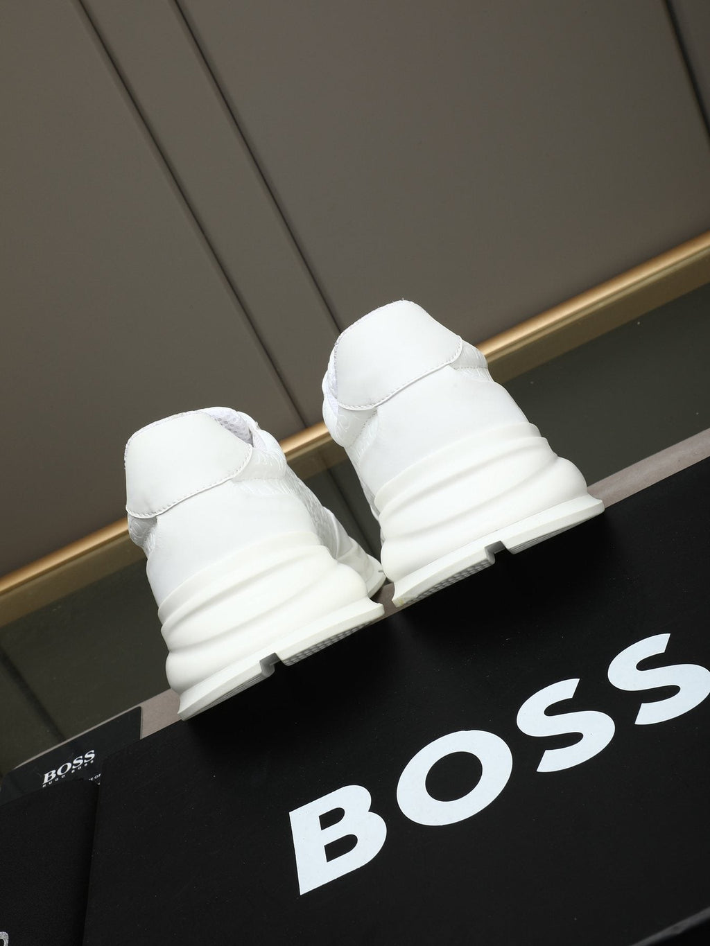 BOSS White Embossed Low-Top Sneakers